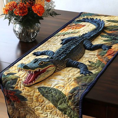 Alligator On The Hunt Quilted Table Runner