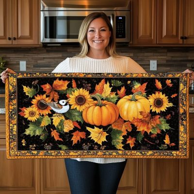Autumn Delight Blooms Quilted Table Runner