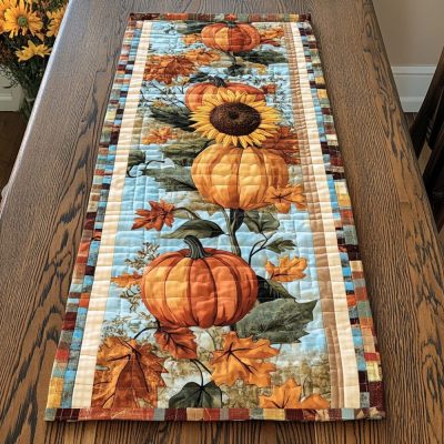 Autumn Harvest Joy Quilted Table Runner