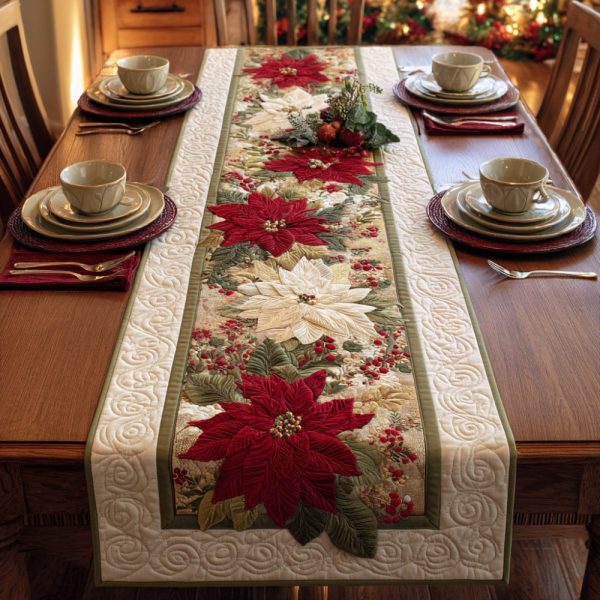 Berry Poinsettia Trail Quilted Table Runner