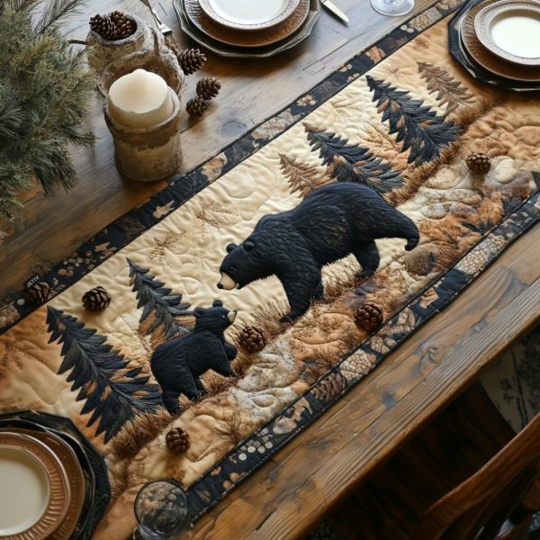 Black Bear Family Quilted Table Runner
