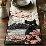 Black Cat Hanami Quilted Table Runner