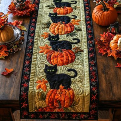 Black Cat Whispers Quilted Table Runner