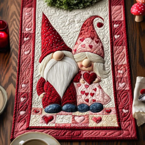 Blissful Gnome Love Quilted Table Runner