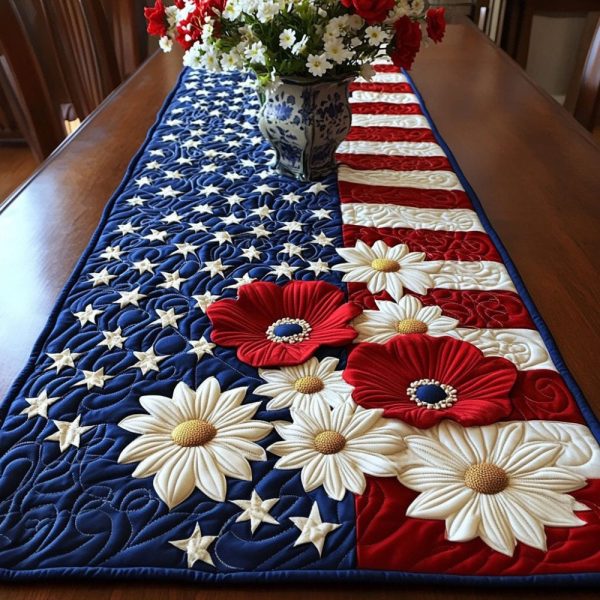 Blossoms Of Freedom Quilted Table Runner