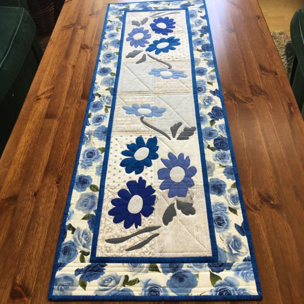 Blue Blossom Elegance Quilted Table Runner