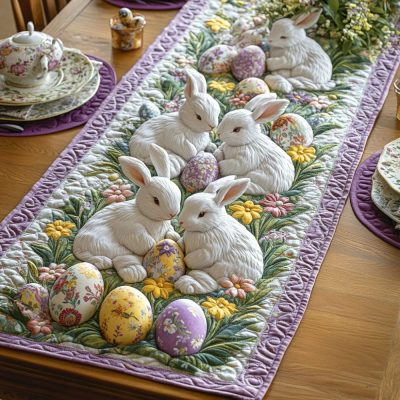 Bunny Cottage Spring Quilted Table Runner