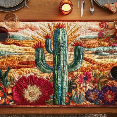 Cactus Sunset Quilted Table Runner