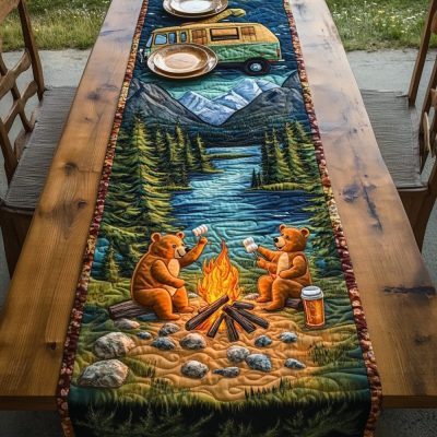 Camping Vibes Bear Quilted Table Runner