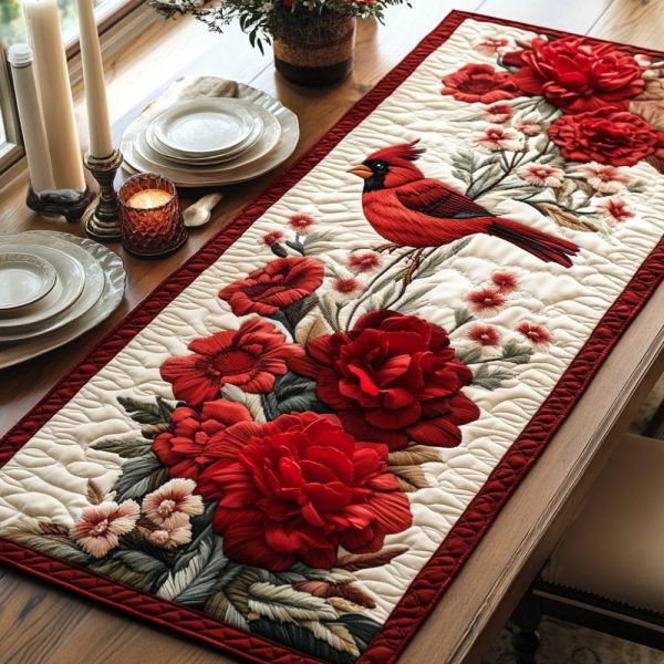 Cardinal Petals Quilted Table Runner