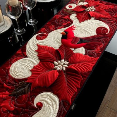 Cardinal Waves Quilted Table Runner