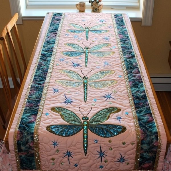 Celestial Dragonfly Quilted Table Runner