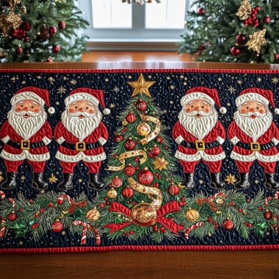 Christmas Cheer With Santa Quilted Table Runner