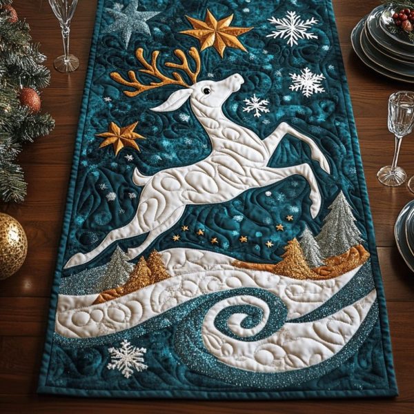 Christmas Reindeer Charm Quilted Table Runner