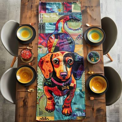 Colorful Dachshund Quilted Table Runner