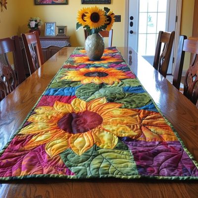 Colorful Sunflowers Garden Quilted Table Runner