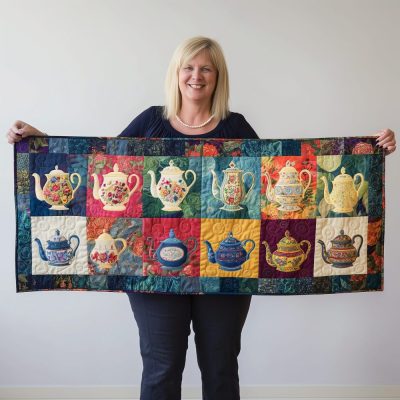 Colorful Teapot Quilted Table Runner