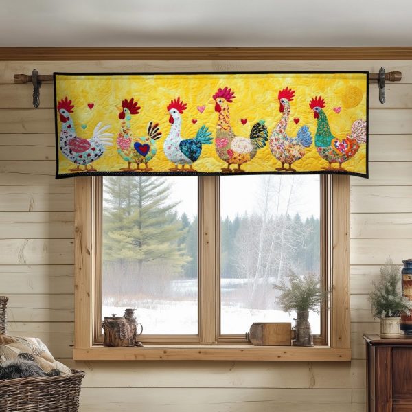 Colorful Hearts Chickens Quilted Valance