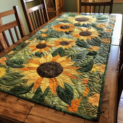 Colorful Sunflowers Quilted Table Runner