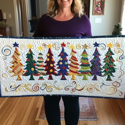 Cozy Christmas Grove Quilted Table Runner