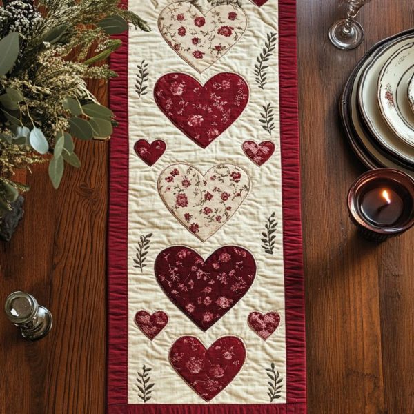 Cozy Heart Quilted Table Runner