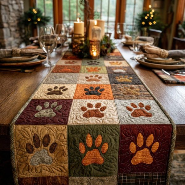 Cozy Paw Trail Quilted Table Runner