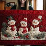 Crimson Cozy Snowmen Quilted Table Runner