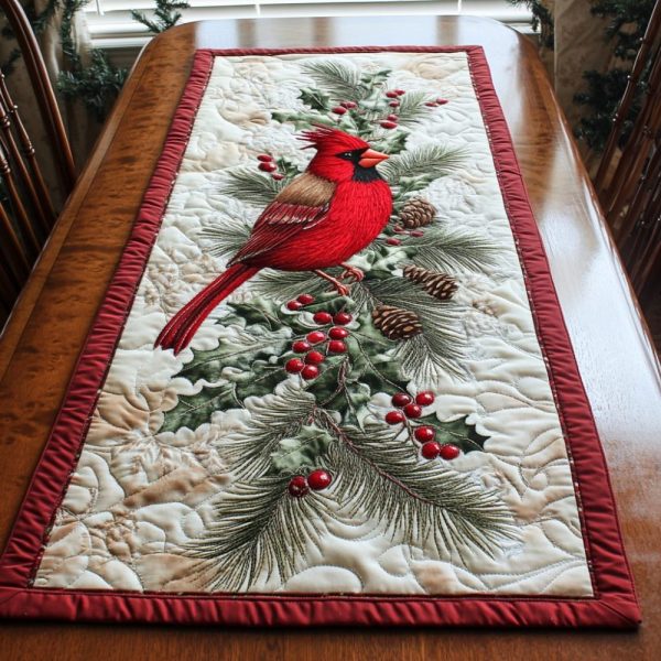Crimson Crest Quilted Table Runner
