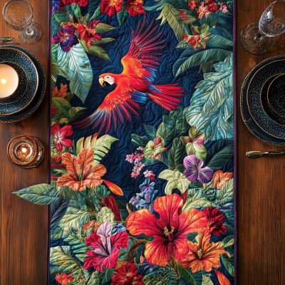 Crimson Crest Quilted Table Runner