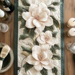 Magnolia Flower Quilted Table Runner