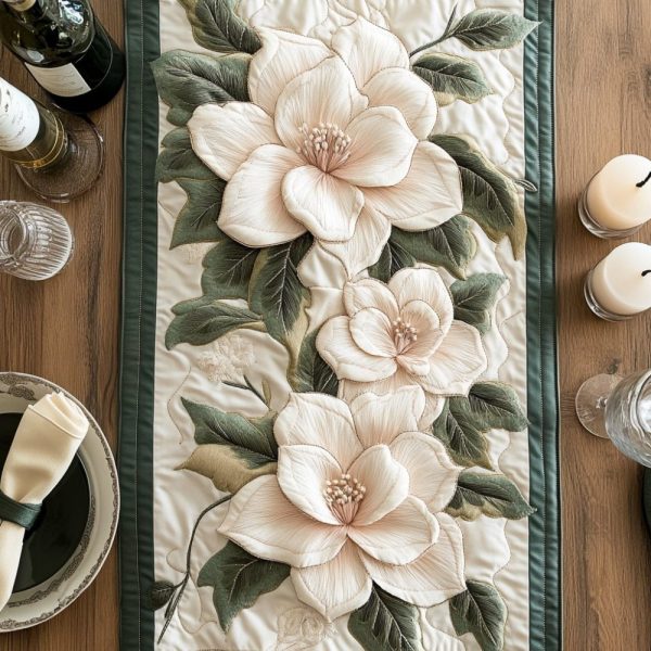 Magnolia Flower Quilted Table Runner