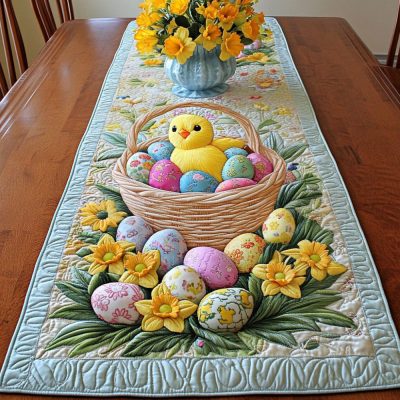 Easter Basket Chick Quilted Table Runner