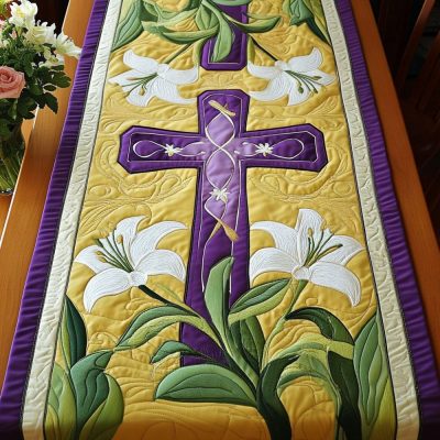Easter Lily Cross Quilted Table Runner
