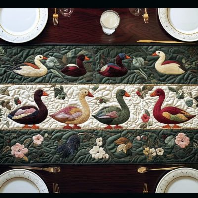 Elegant Duck Quilted Table Runner
