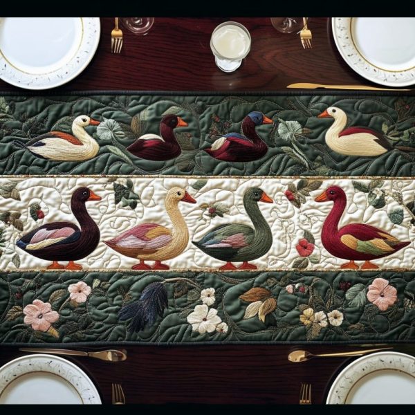 Elegant Duck Quilted Table Runner