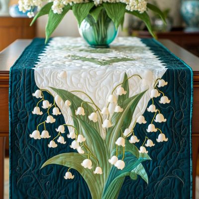 Elegant Lilies Quilted Table Runner