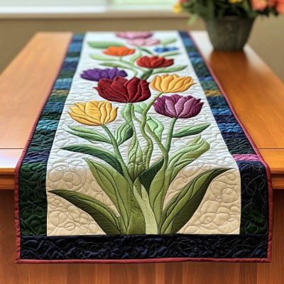 Elegant Tulips Quilted Table Runner