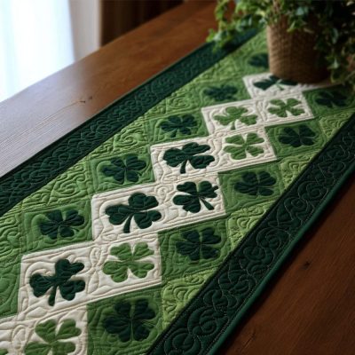 Emerald Clover Grace Quilted Table Runner