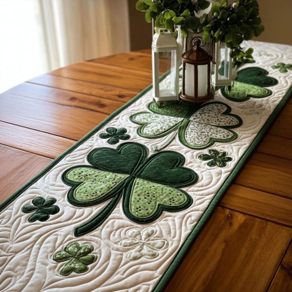Emerald Clover Path Quilted Table Runner