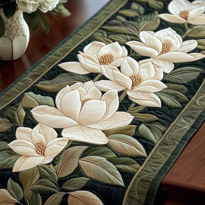Emerald Magnolia Charm Quilted Table Runner