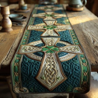 Emerald Trinity Cross Quilted Table Runner