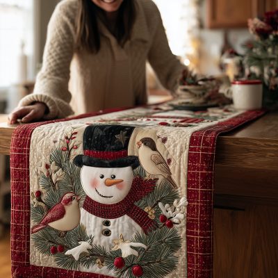 Feathered Frosty Quilted Table Runner
