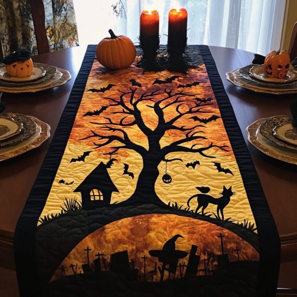 Feline Moon Rise Quilted Table Runner