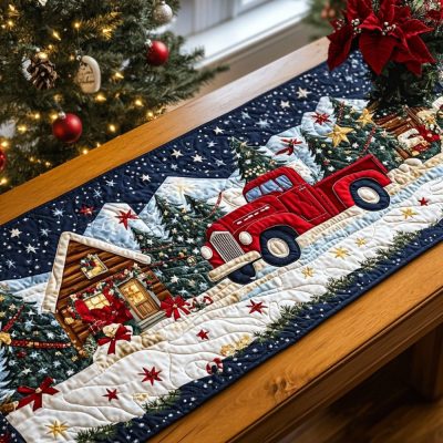 Festive Canine Parade Quilted Table Runner