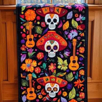 Festive Dia De Los Muertos Quilted Table Runner