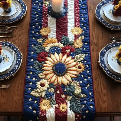 Festive Floral Quilted Table Runner