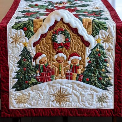 Festive Gingerbread Quilted Table Runner