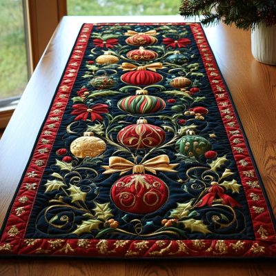 Festive Ornaments Quilted Table Runner