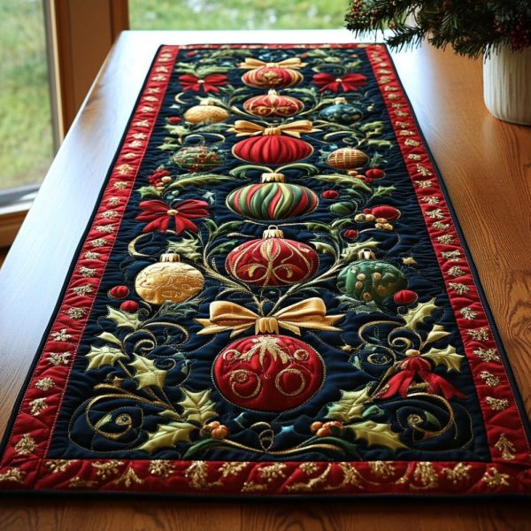 Festive Ornaments Quilted Table Runner