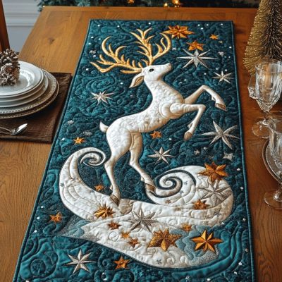 Festive Reindeer Delight Quilted Table Runner